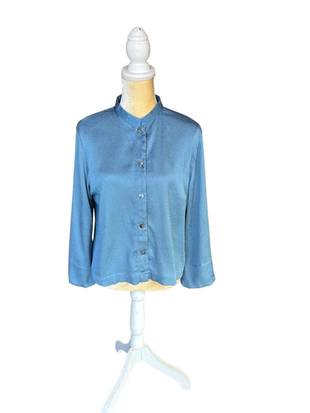 Citron Santa Monica Blue Boxy Kimono Top Blouse Size Large Silk